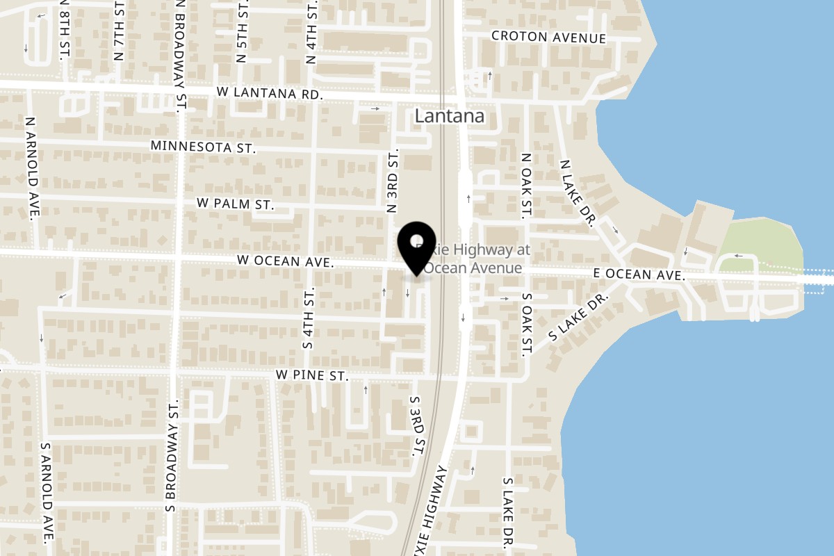 Map showing the location of El Bohio Cuban Restaurant on 101 S 3rd St in Lantana